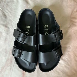 Birkenstock Papillio Exquisite Black Leather Arizona Platform Sandals